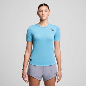 Saucony Stopwatch Graphic Short Sleeve Turkos | 96832-XFAG