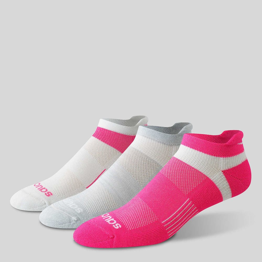 Saucony Inferno Cushioned No Show Tab 3-Pack Socks Rosa | 71956-LDJZ