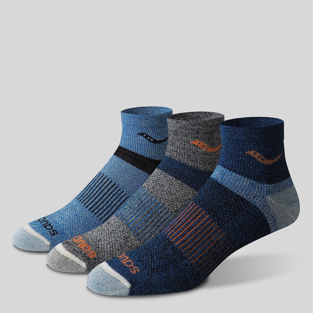 Saucony Inferno Merino Wool Blend Quarter 3-Pack Sock Blå | 71482-HECA