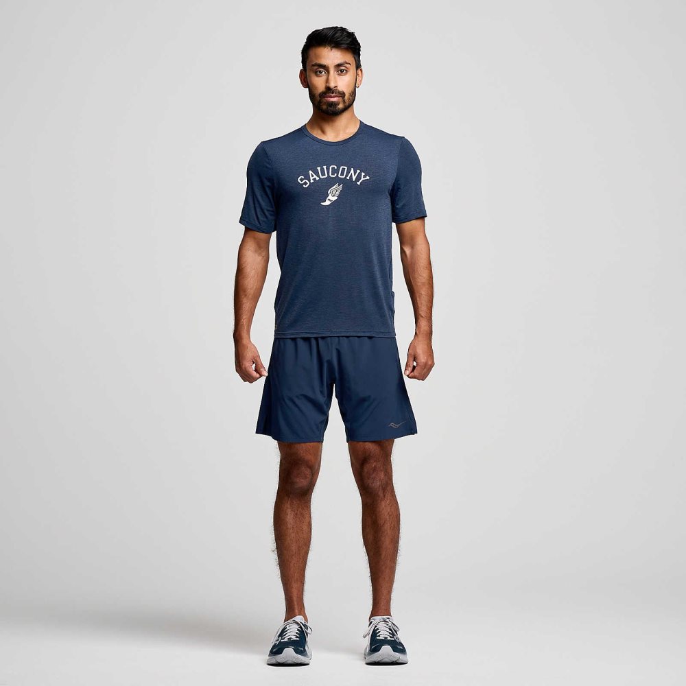 Saucony Stopwatch Graphic Short Sleeve Marinblå | 73061-WJZU