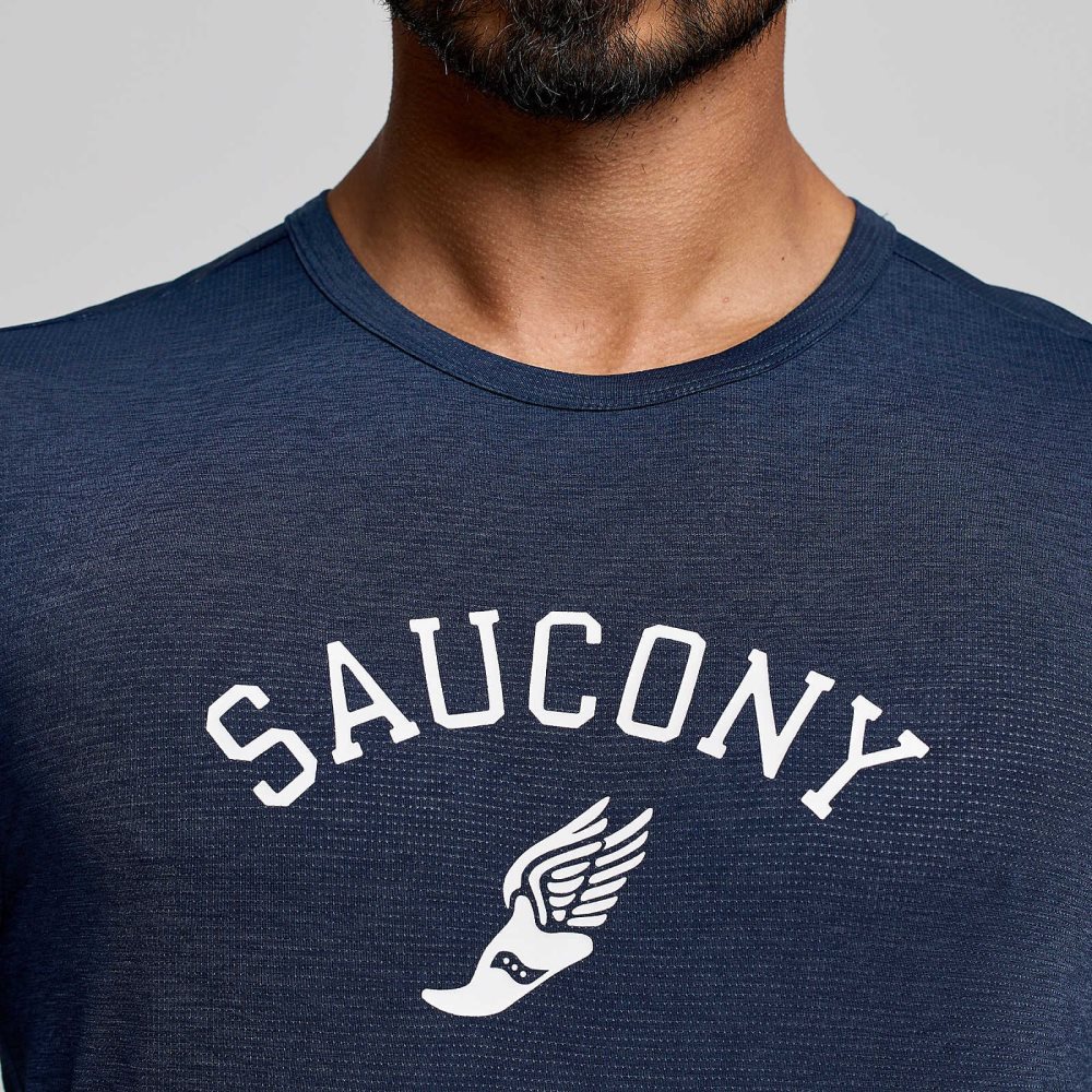 Saucony Stopwatch Graphic Short Sleeve Marinblå | 73061-WJZU