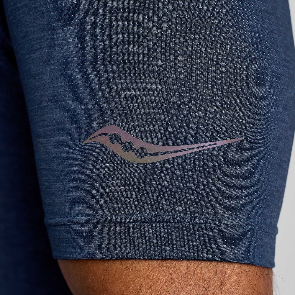 Saucony Stopwatch Graphic Short Sleeve Marinblå | 73061-WJZU