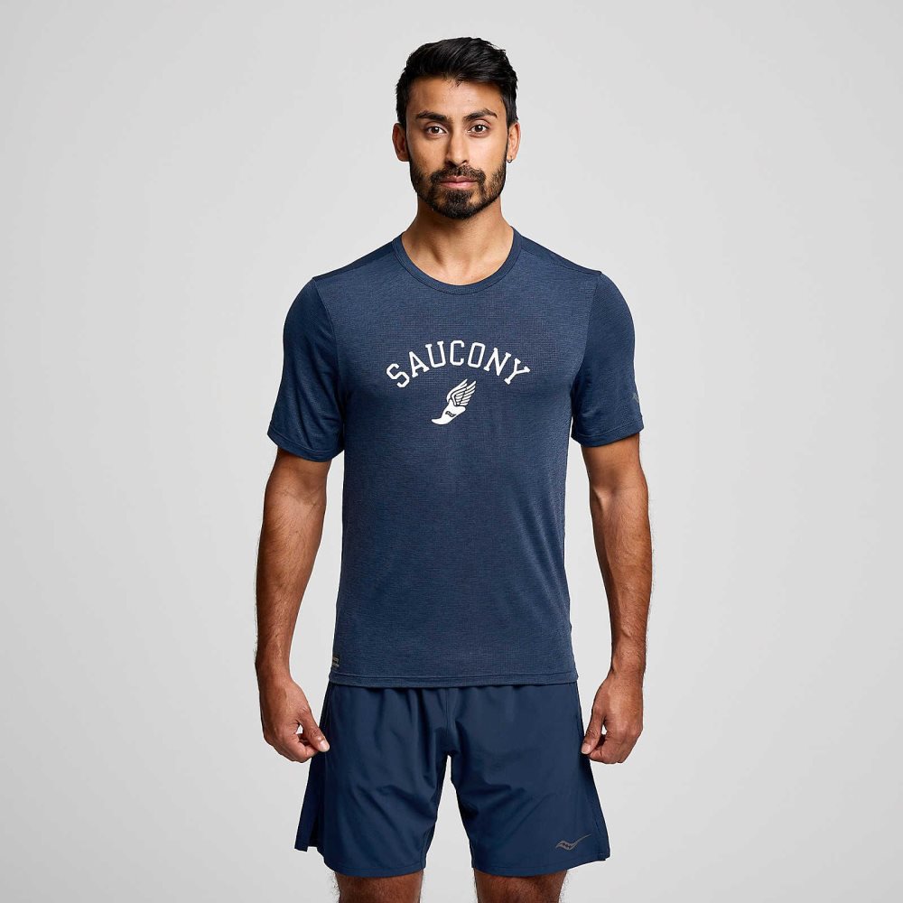 Saucony Stopwatch Graphic Short Sleeve Marinblå | 73061-WJZU