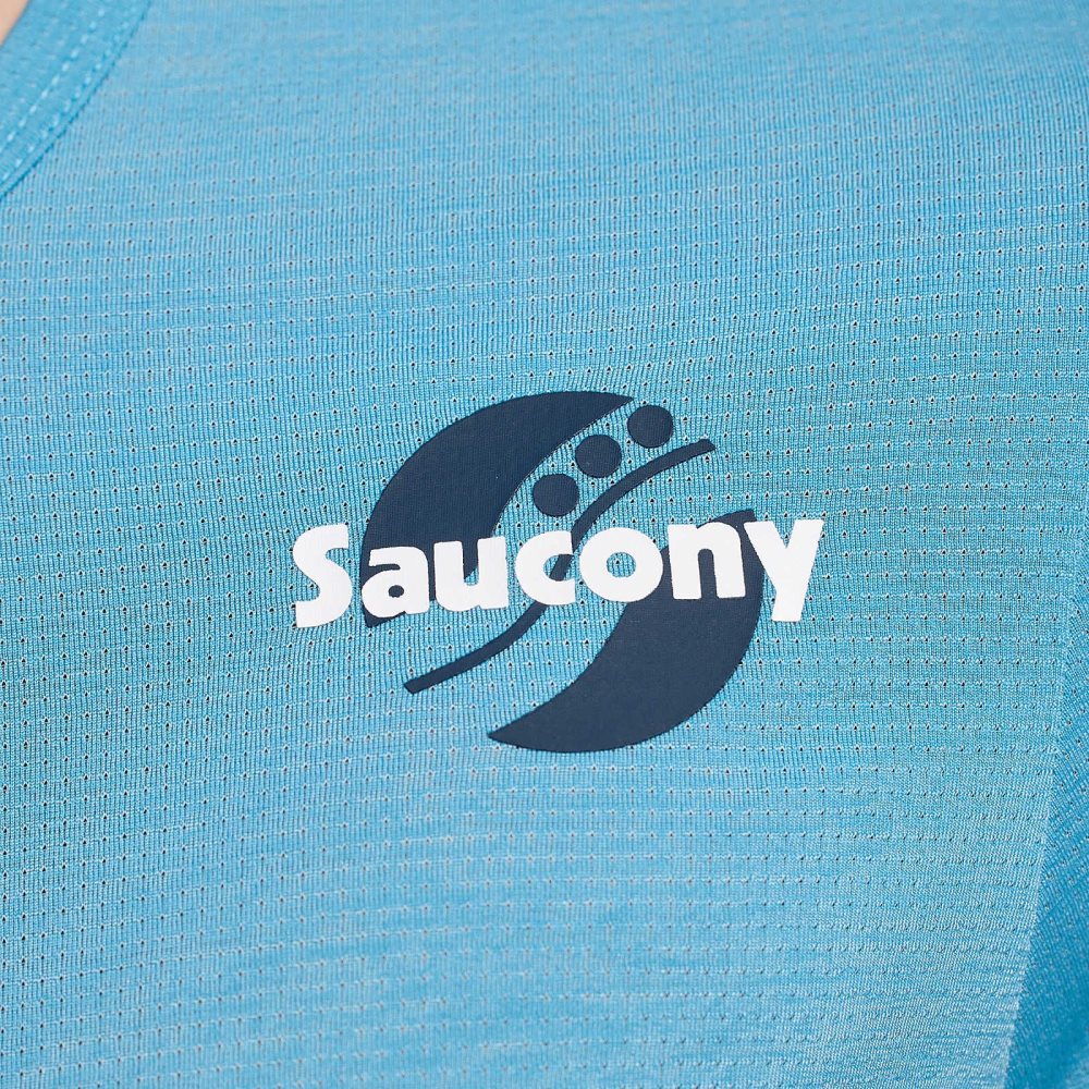 Saucony Stopwatch Graphic Short Sleeve Turkos | 96832-XFAG