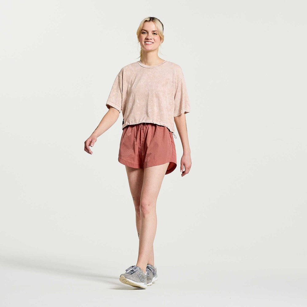 Saucony Unwind Crop Short Sleeve Rosa | 85240-XGCJ