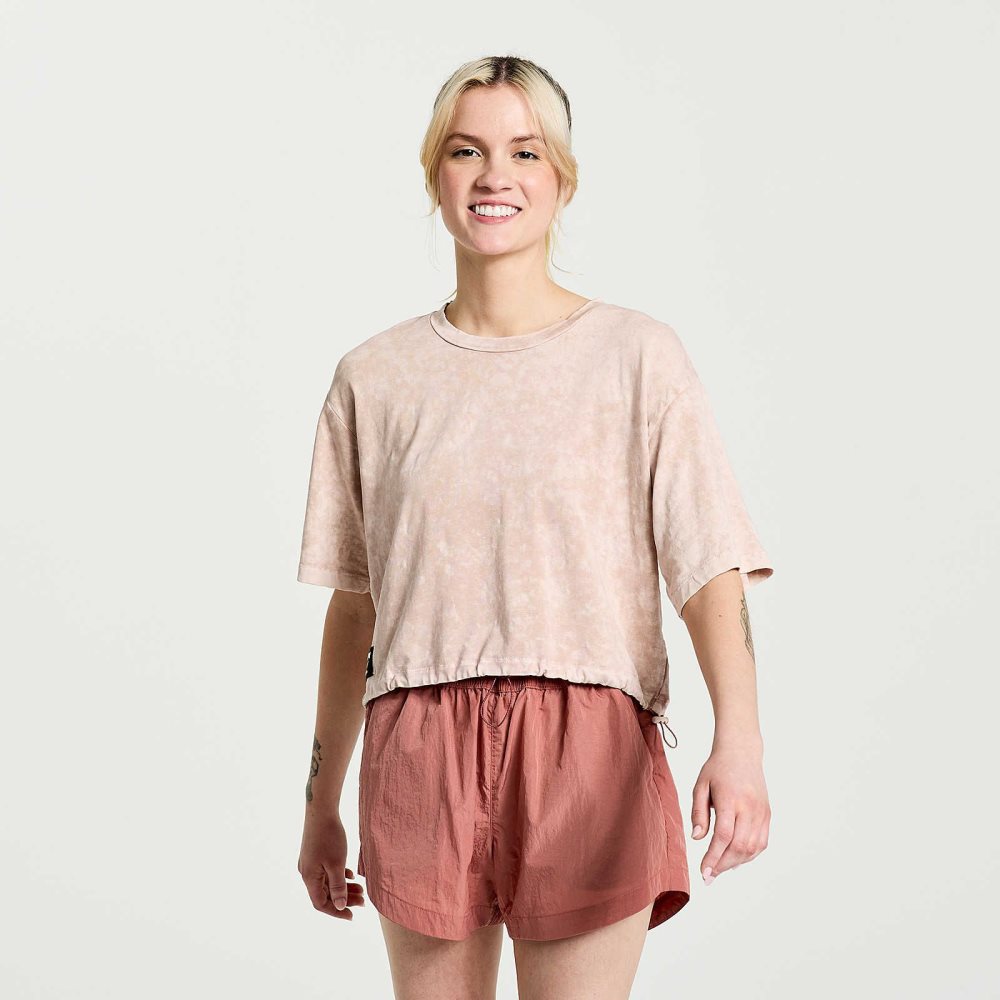 Saucony Unwind Crop Short Sleeve Rosa | 85240-XGCJ